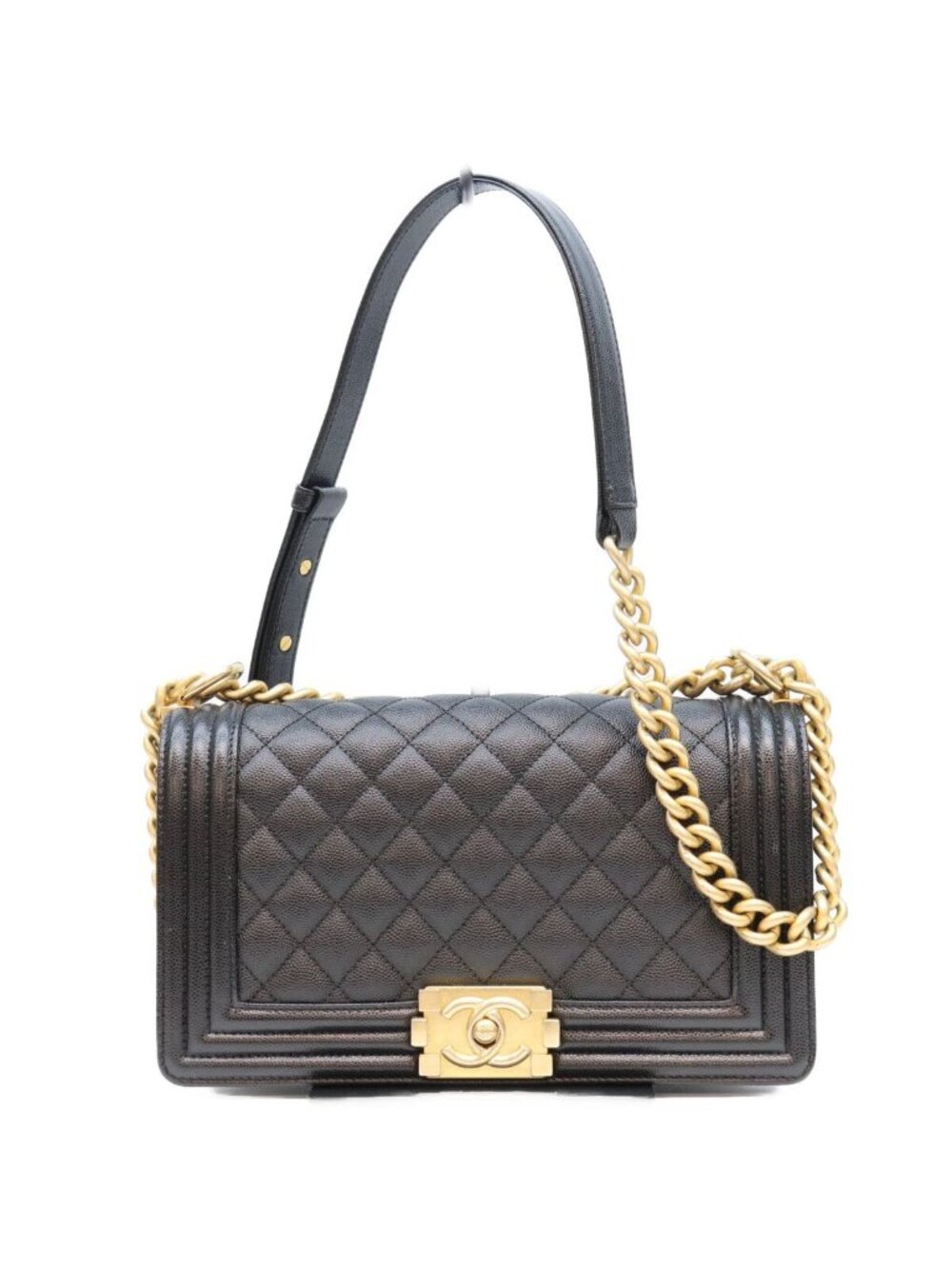 Chanel Black Caviar Gold Boy 25 Bag
